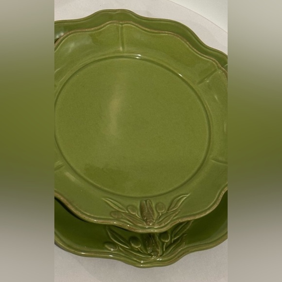 4 BARRARTE Portuguese Ceramic Plate Rustic Green Platters Plates Olive Leaves - Picture 6 of 6